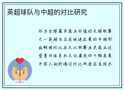 英超球队与中超的对比研究